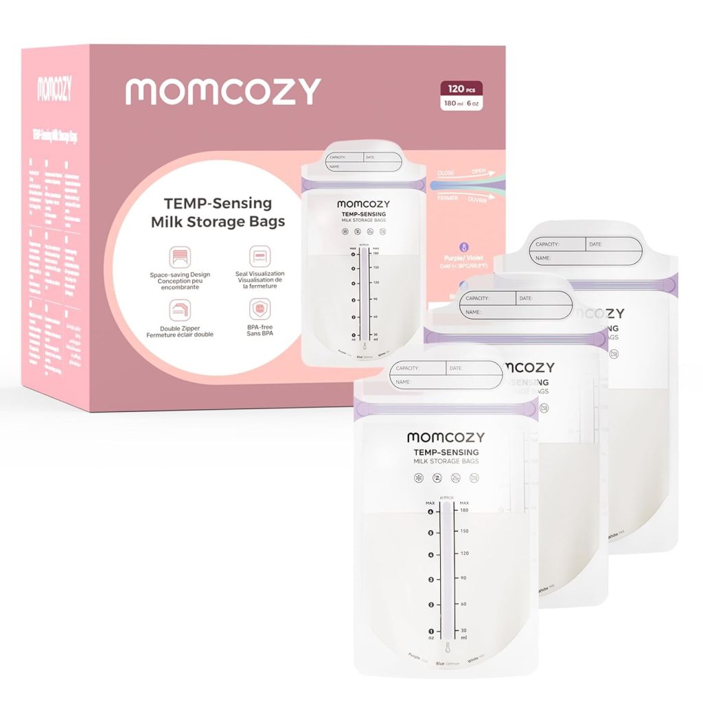 Momcozy Breastmilk Storage Bags, Temp-Sense, Double Zip