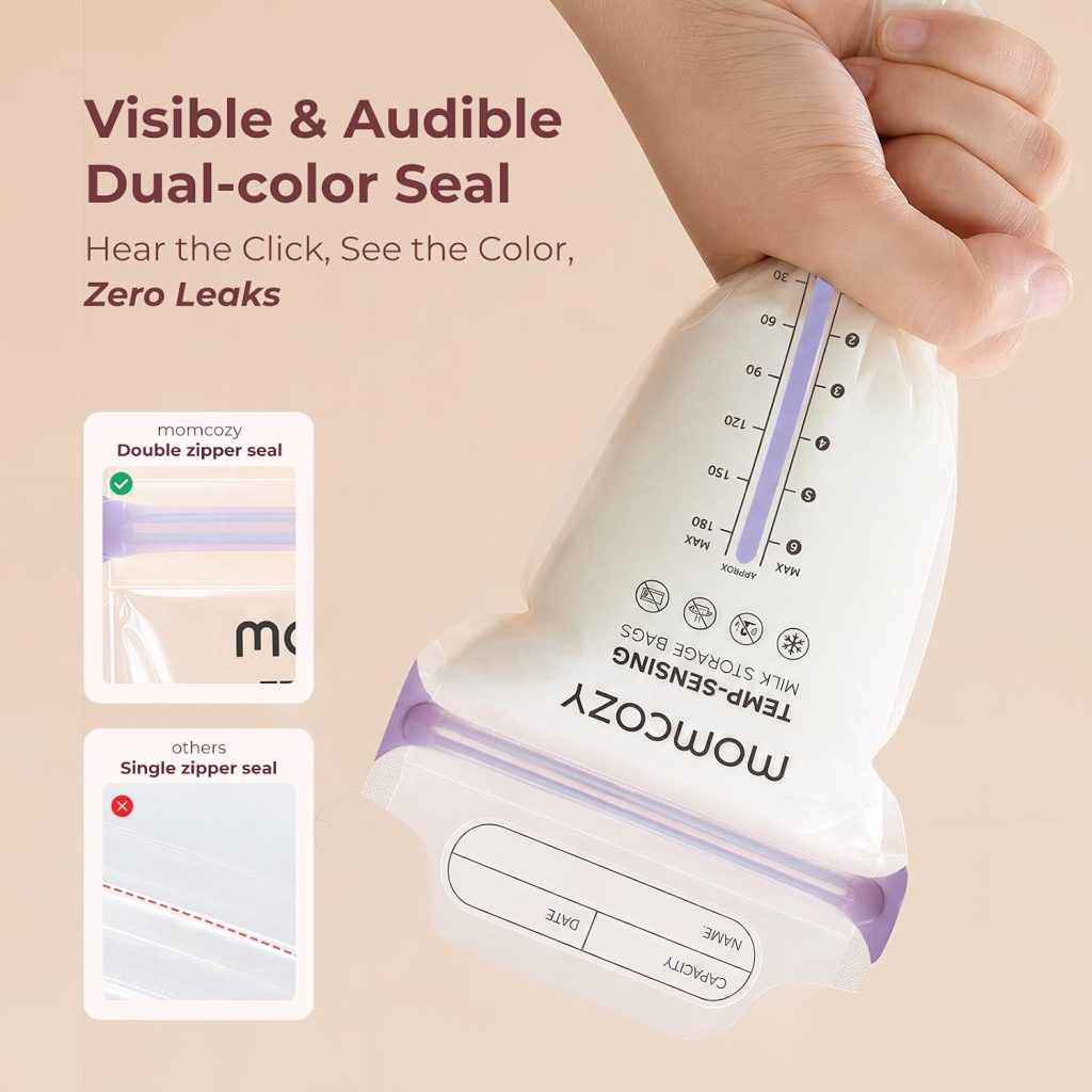 Momcozy Breastmilk Storage Bags, Temp-Sense, Double Zip — view 3