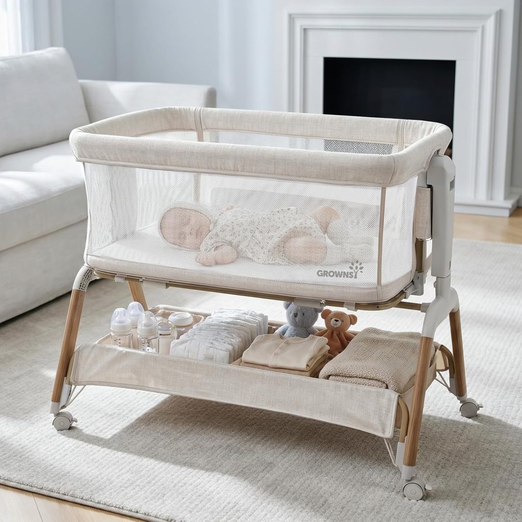 GROWNSY 5-in-1 Baby Bassinet with Manual Rocking