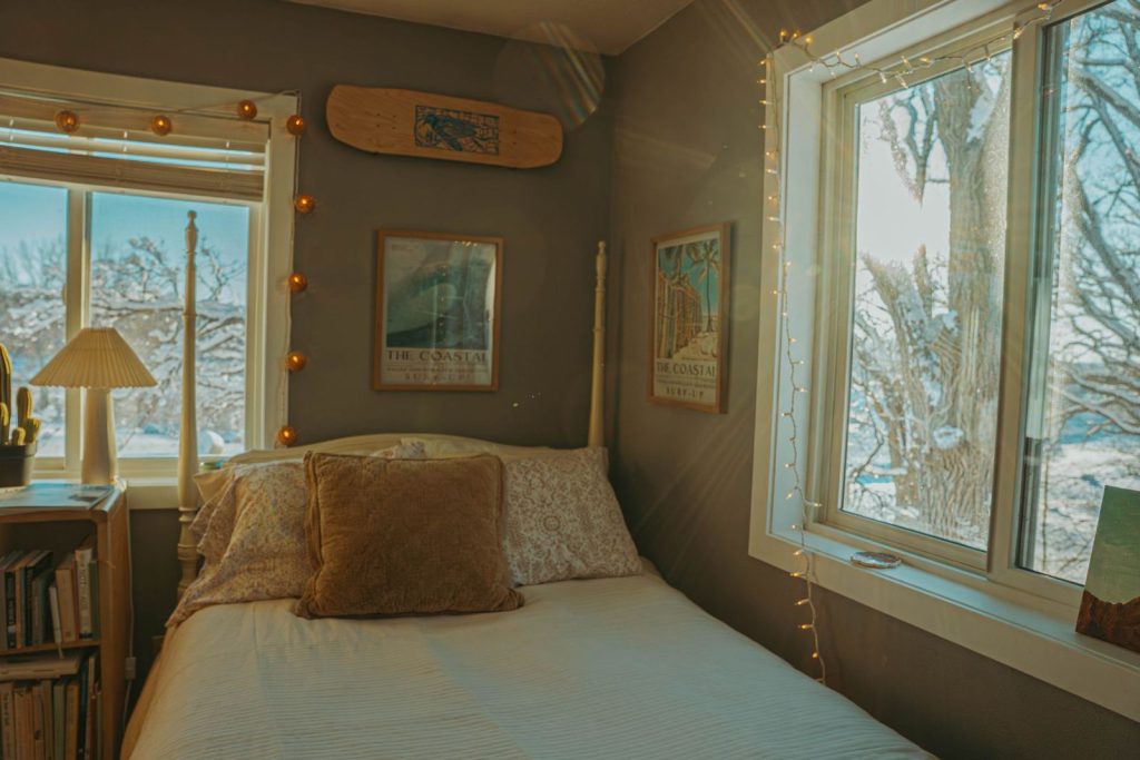 Early-morning light coming through a bedroom window